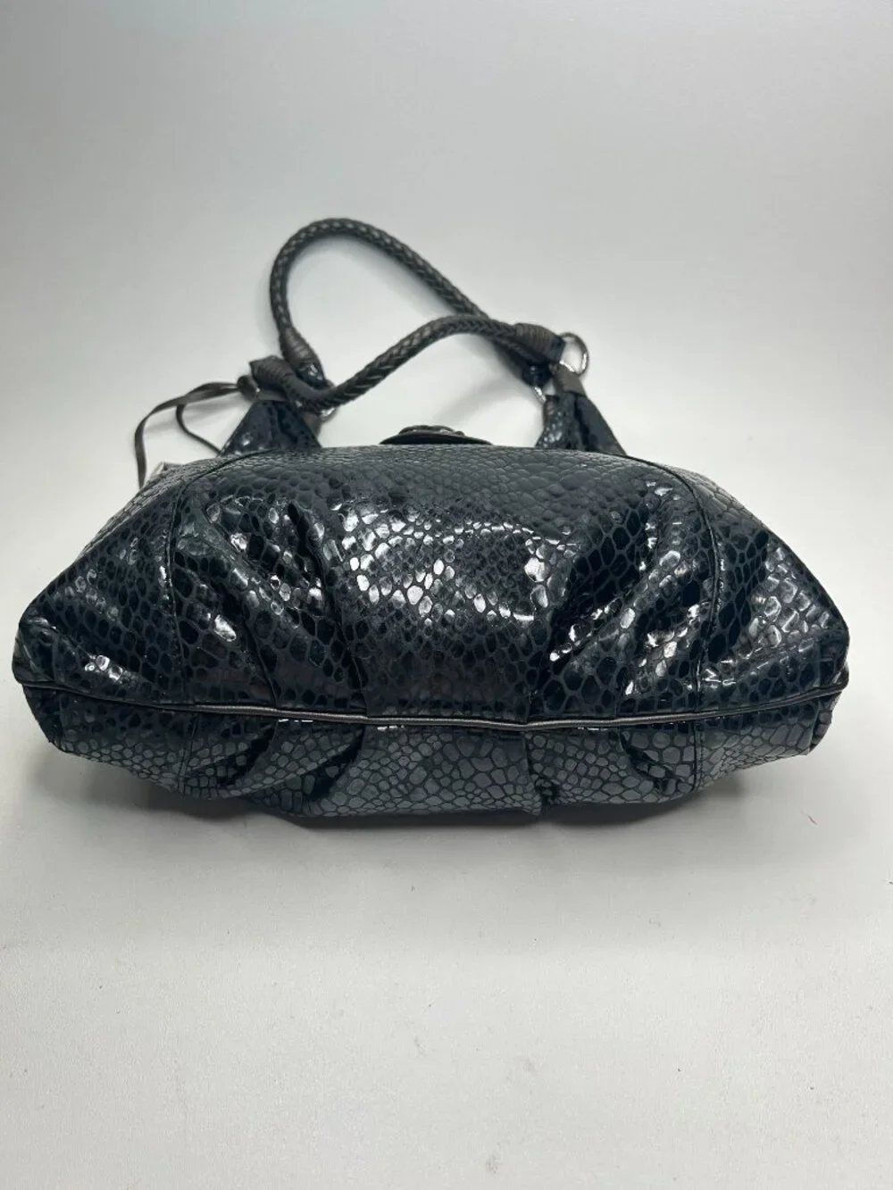 BRIGHTON Black Patent Snakeskin Embossed Leather Women's Hobo Shoulder Bag
